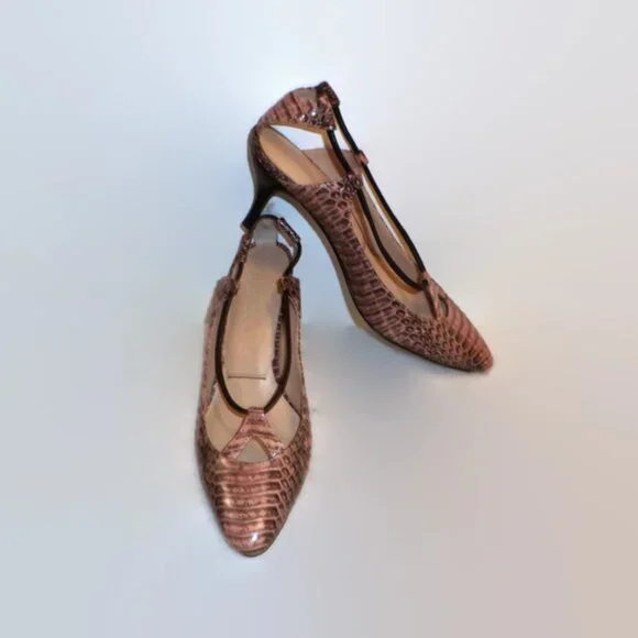 Elizabeth and James Pink Croc-Embossed Heels - Picture 5 of 6